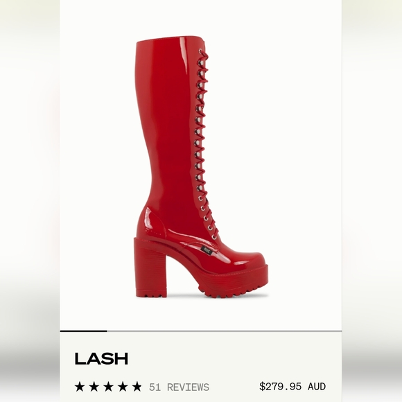 Red Patent Leather Lace Up Boot (surprisingly very comfortable!!) - Picture 1 of 4